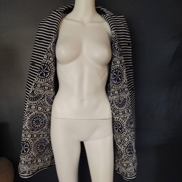 Tory Burch navy and white striped raffia coat-style Elaina - Picture 10 of 15